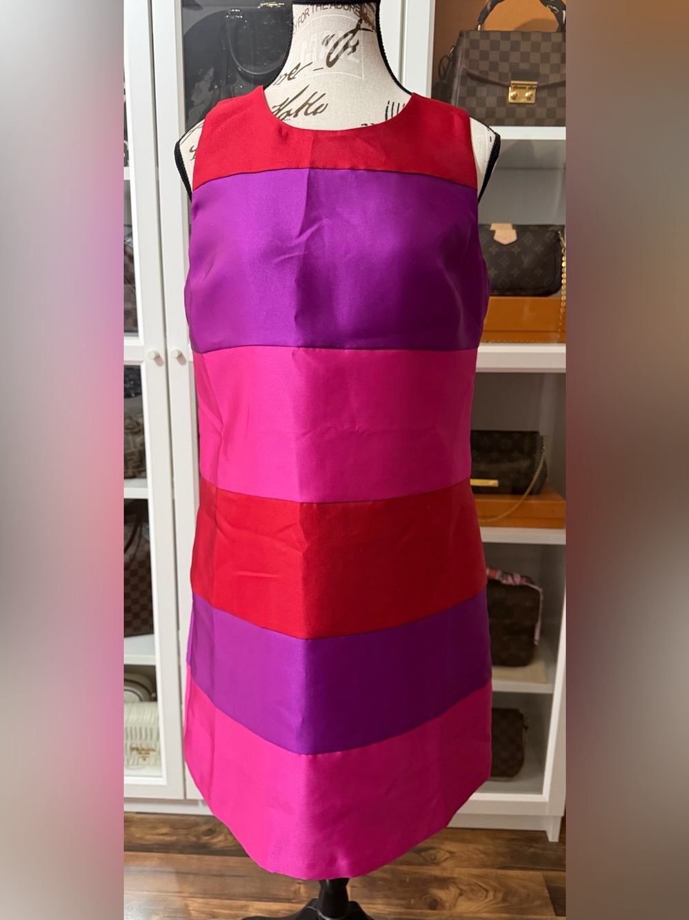 Hutch Colorblock Satin Shift Dress in Red, Magenta & Purple